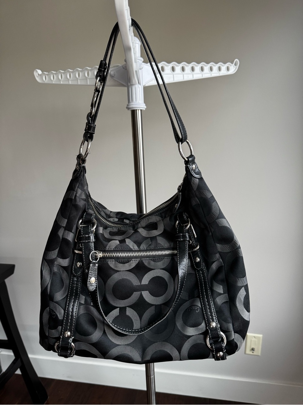 Retro Coach Signature Black & Charcoal Satchel – Detachable Strap
